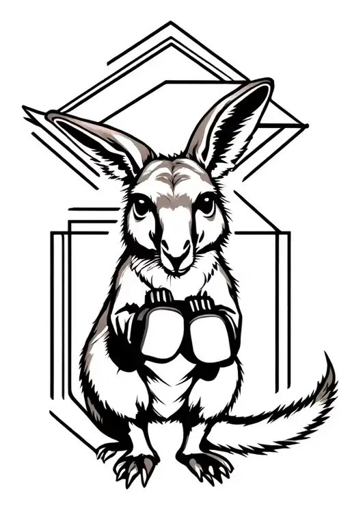  kangaroo with boxing gloves in a geometric background  tattoo design idea