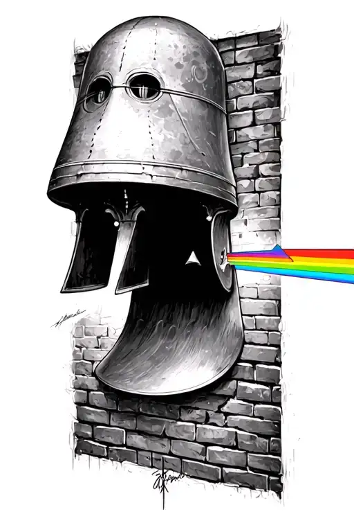 pink floyd division bell cover art stonepole and moon and brickwall and prism tattoo design idea