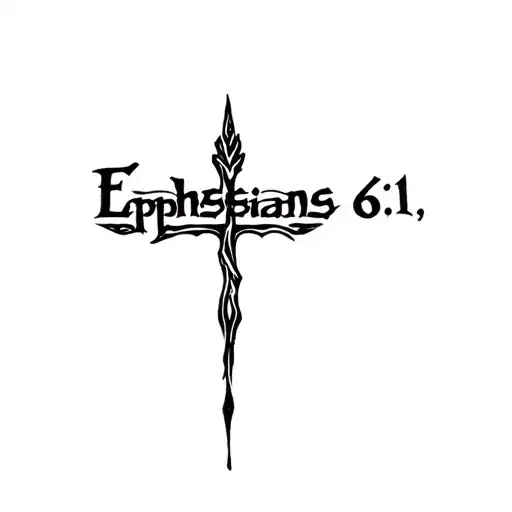 the words "Ephesians 6:11" with a like going through it making it into a cross tattoo design idea