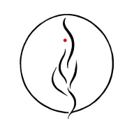 A minimalist flame shape – curved around a half circle, all black with a small red dot at the core tattoo design idea