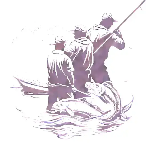 father and sons fishing silhouette intertwined tattoo design idea