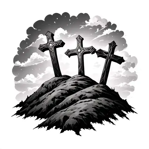 3 Crosses On A Hill tattoo design idea