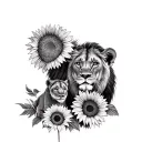 Lioness and cub with sunflowers tattoo design idea