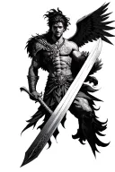 warrior of god with wings and sword tattoo design idea