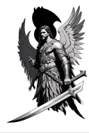 warrior of god with wings and sword tattoo design idea