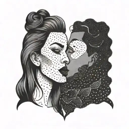 two people kissing lips tattoo design idea