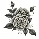 roses and Roman numerals of the date aug 27 2023 tattoo design idea