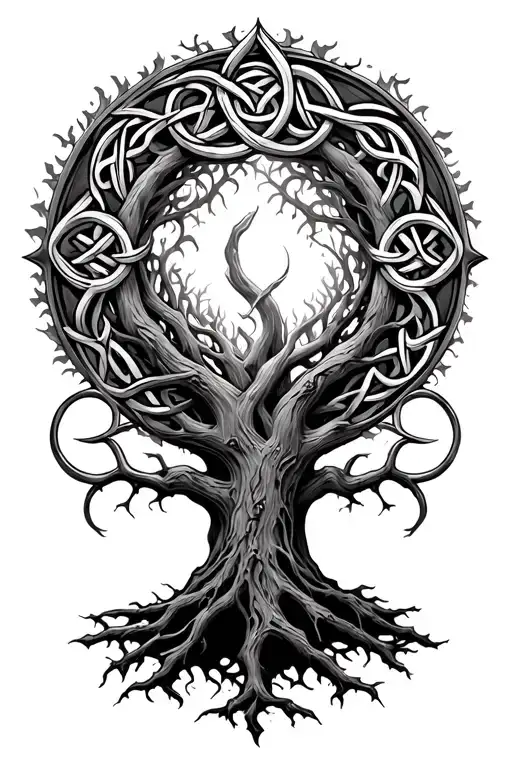 celtic oak tree circle tattoo design idea