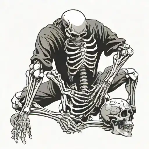 skeleton bending over with back pain tattoo design idea