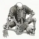 skeleton bending over with back pain tattoo design idea