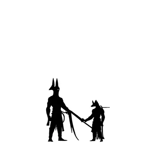A worker silhouette with Anubis guiding them through the underworld tattoo design idea