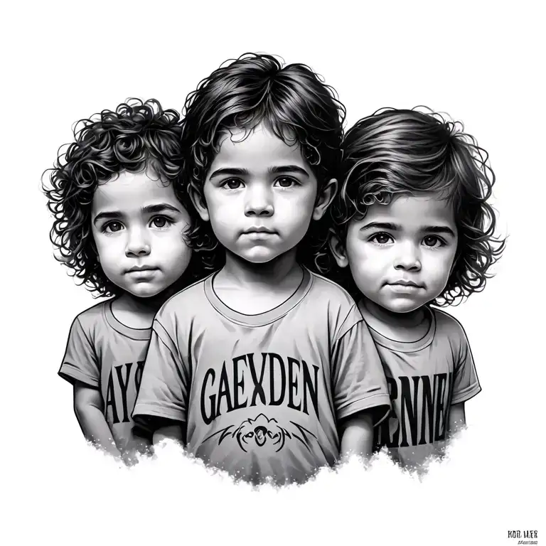 "Cayden, Gaven, Brenner" 3 Kids tattoo design idea