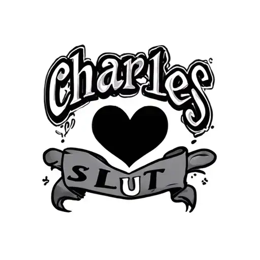 text that says "charlies slut" with a heart shape tattoo design idea