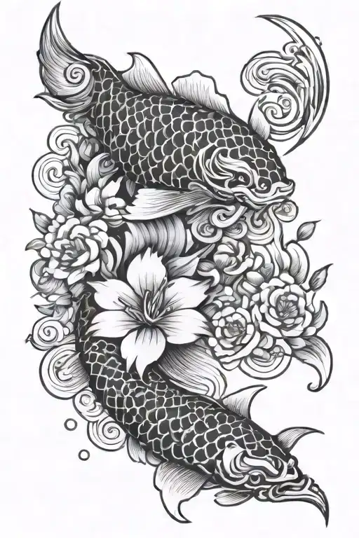 flowers and koi fish irezumi style upper half sleeve tattoo design idea