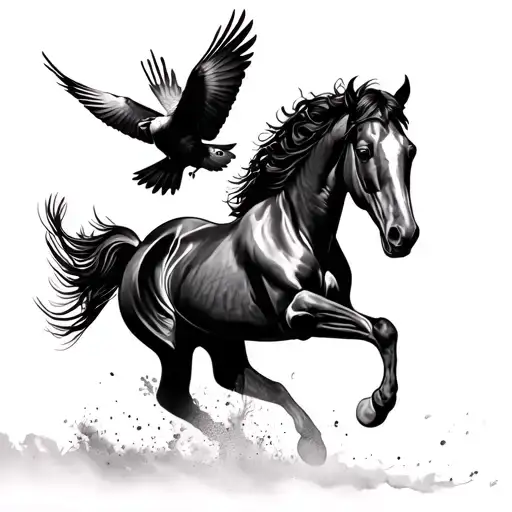 delicate tattoo of a horse running and a macaw flying tattoo design idea