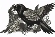 A raven with its wings opened. Its corpse and its head are skeletons and the wings and the tail are still with feathers tattoo design idea