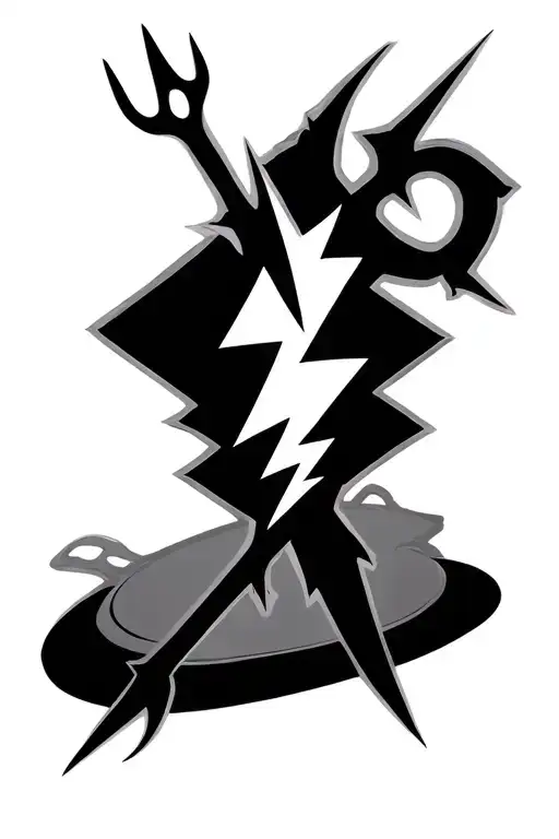 lightning bolt, trident, pitchfork mideval tattoo design idea