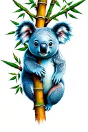 koala bear with blue attached to tree with bamboo  tattoo design idea