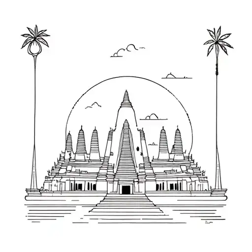 ankor watt temple travel themed tattoo with backpack  tattoo design idea