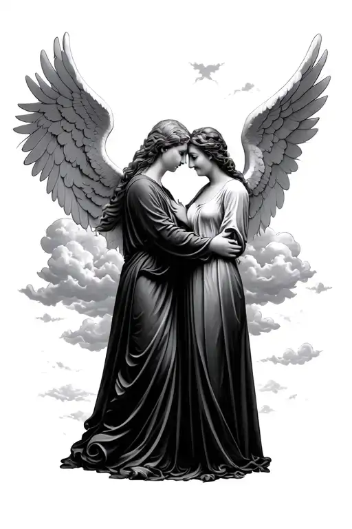 angels clouds memorial for mom and dad tattoo design idea