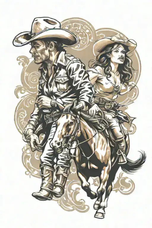 bull and cowgirl tattoo arm sleeve tattoo design idea