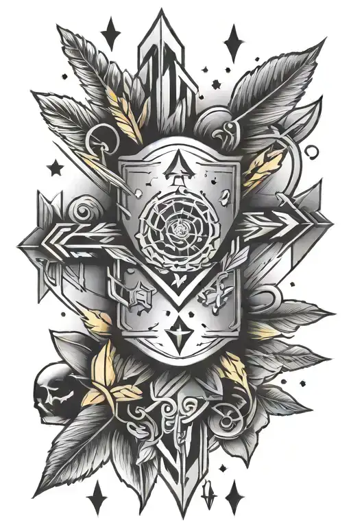 Arrows, Mondays and shooting stars and hearts tattoo design idea