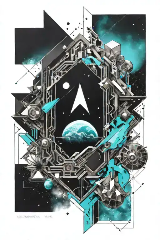 A Geometric Space Landscape Inspired By Technology Incorporating A Small Amount Of Cyan Tattoo tattoo design idea