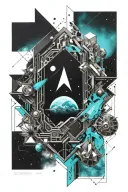 A Geometric Space Landscape Inspired By Technology Incorporating A Small Amount Of Cyan Tattoo tattoo design idea
