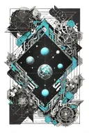 A Geometric Space Landscape Inspired By Technology Incorporating A Small Amount Of Cyan Tattoo tattoo design idea