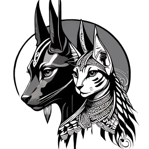 anubis and bastet goddess tattoo design idea