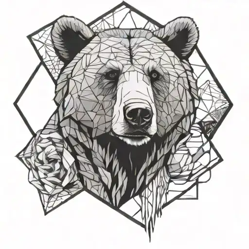 bear hexagon inside tattoo design idea