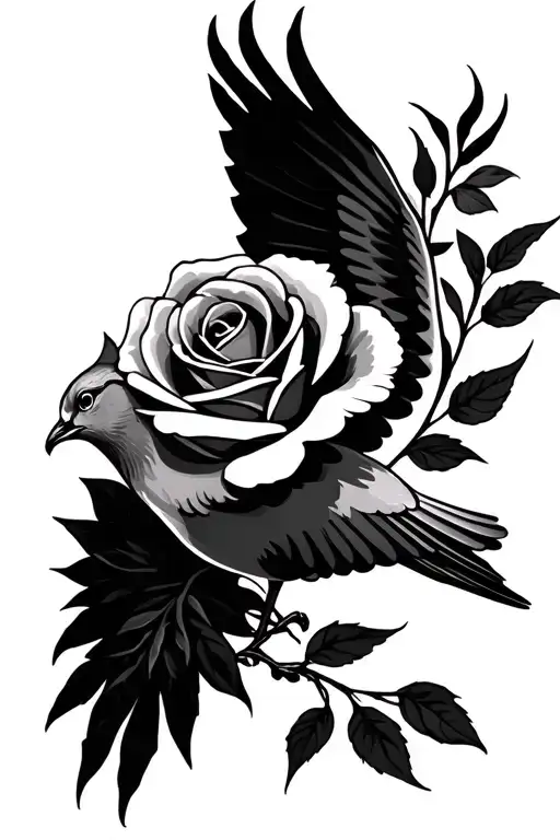 lilly flower dove flying rose tattoo tattoo design idea
