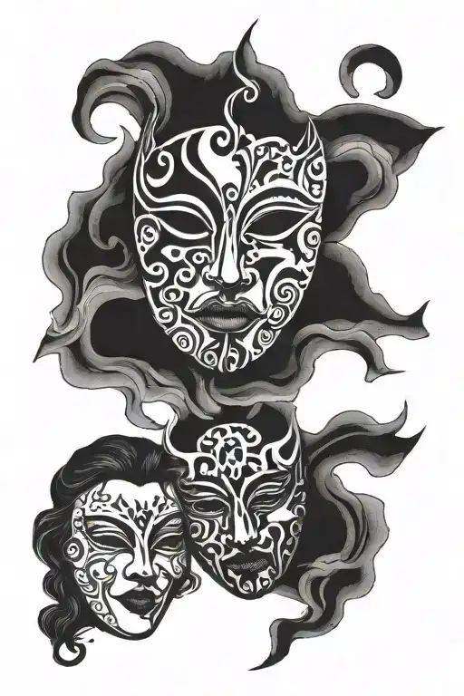 time, 2001, masks tragedy and comedy tattoo design idea