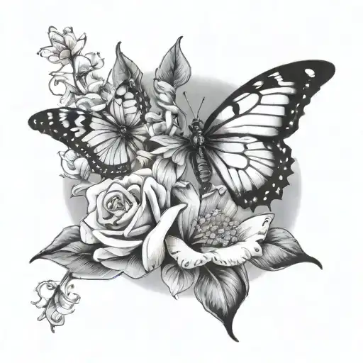 flowers with a butterfly with Bible verse John 3:16 tattoo design idea