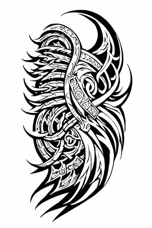 Tribal armor sleeve viking runes engraved tattoo design idea