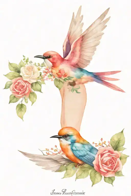 Big tattoo for woman's upper leg side. Cute skull with flowers (mexican style) - a swallow - watercolor - simple - elega tattoo design idea