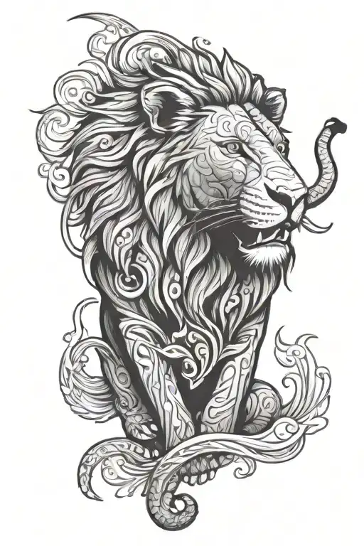 elephant lion head tattoo design idea