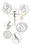 four elements incorporated with music and dance movements  tattoo design idea