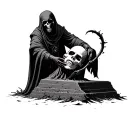 grim reaper pulling head from grave tattoo design idea