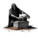 grim reaper pulling head from grave tattoo design idea