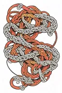 Husband and wife red string theory interwoven symbol tattoo design idea