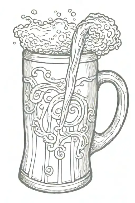 wood mug of beer pouring tattoo design idea