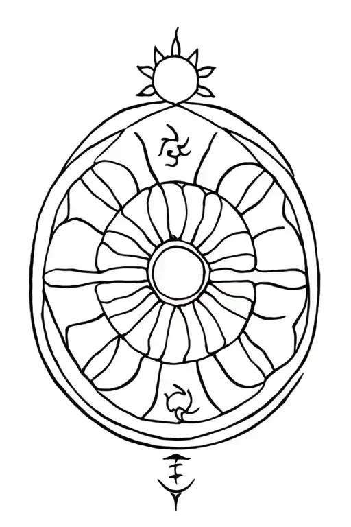 dharma wheel lotus and sun tattoo design idea