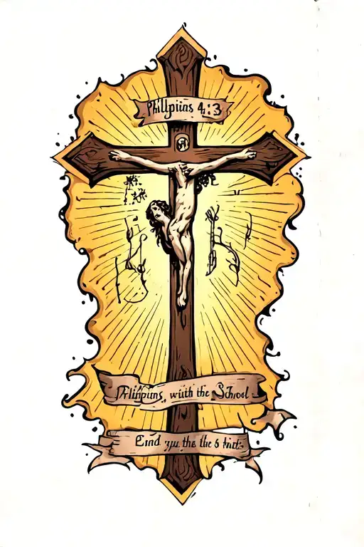 Philippians 4:13 with cross at the end tattoo design idea