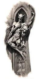demons trapped in a cathedral realism tattoo design idea