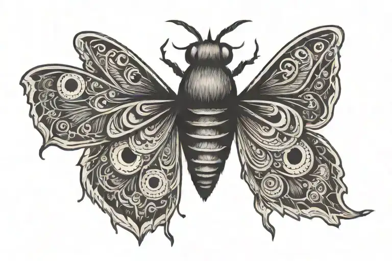 traditional moth spreading its wings with one large human eye dark tattoo design idea