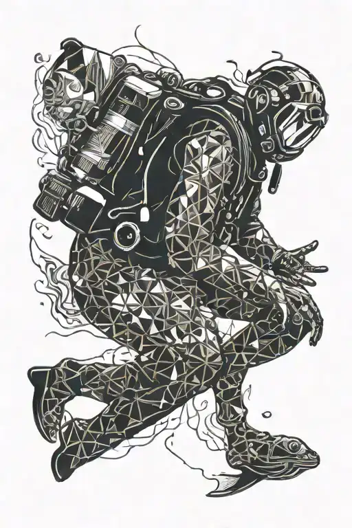 old school scuba diver swiming downward to the under world map tattoo design idea