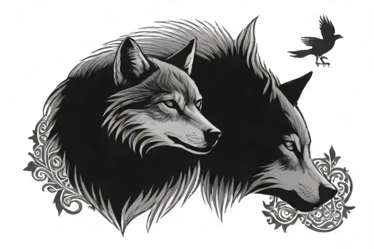 two wolfs nordic tattoo design idea