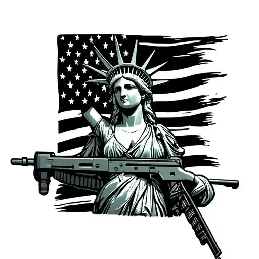 tactical lady liberty with rifle tattoo design idea