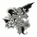 cross with flowers wrapped around it. Isaiah 66:22 on one side and yahweh on the other   tattoo design idea